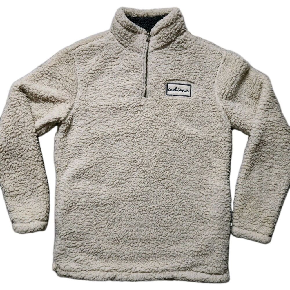 Home Free Indiana Sherpa Pullover Sweater 1/4 Zip Adult Unisex Cream Sz S EUC